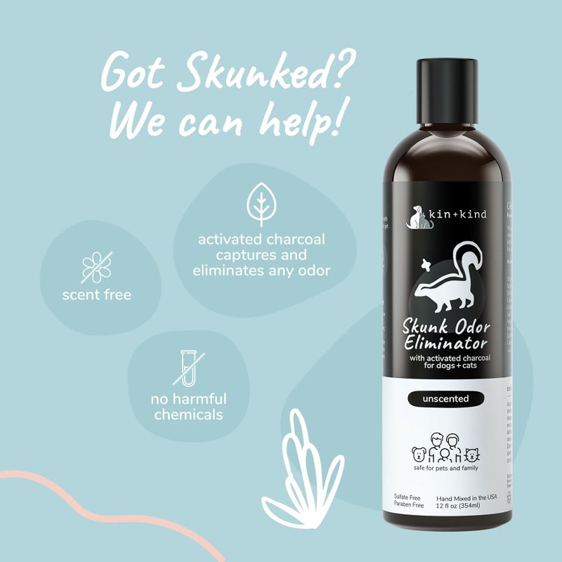kin+kind Skunk Shampoo for Dogs & Cats - Activated Charcoal Odor Eliminator(12 fl oz) - Safe for Dogs and Cats, Removes Skunk Scent - Natural Blend with Coconut and Olive Oil - Unscented - Made in USA - Image 3
